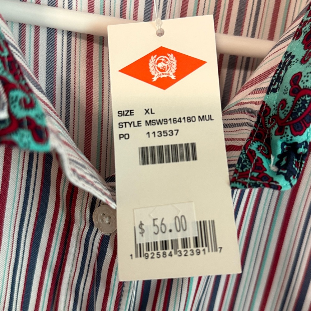 NWT Cinch Tencel Women's Striped Button-Up Shirt - Red, Blue, White - Picture 15 of 16